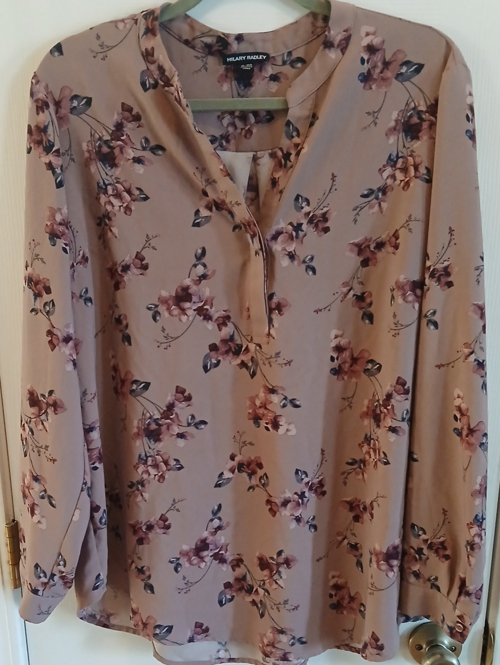 Hilary Radley Mauve Floral Long-Sleeve Blouse Size XL